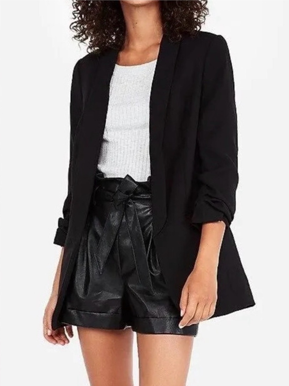 Express 3/4 Rched Sleeve Boyfriend Blazer Sz L EUC